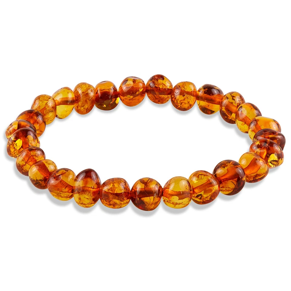 Baltic Honey Amber Classic Baroque Beaded Beautiful Stretch Bracelet 7 Inches - Imagem 1 de 4