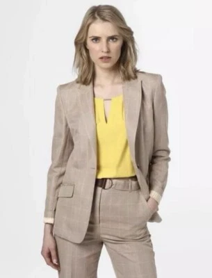 Marc Cain Coat Blazer Jacket Beige Linen Cotton Plaid  Size  N1 (S) - Image 1 of 4