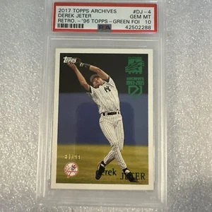 2017 Topps Archives Jeter #DJ—4 Retro 1996 Topps Green Foil /99 PSA 10 POP 6 HOF - Picture 1 of 12