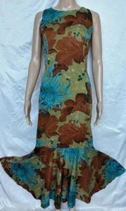 Malahini Hawaiihülle Aloha Kleid Trompete ausgestellter Rüschensaum tropische Rindendecke - Bild 1 von 8