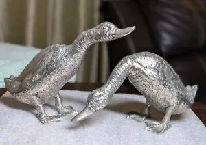 Vintage Mid Century Gänse Ente Paar Silberauflage Figuren Statuen Italien - Bild 1 von 24