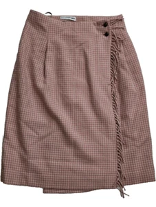INES DE LA FRESSANGE UNIQLO Wolle gefüttert rosa/gelb kariert Wickel Fransen Rock Gr. 8 - Bild 1 von 6