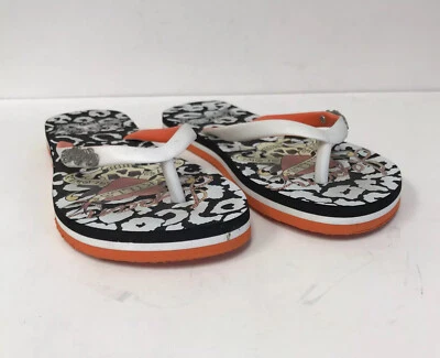 Ed Hardy Kids Size 5 Flip Flops White Orange Black - Image 1 of 4