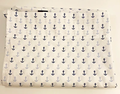 Tommy Hilfiger Twin Flat Sheet Ahoy Anchors Nautical White Blue - Image 1 of 4