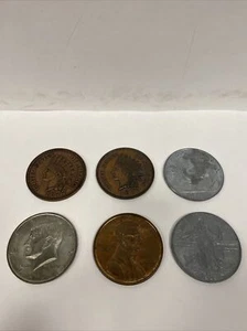 Lot Of 6 Jumbo Coin Paperweights Penny Half Dollar Nickel Quarter Free Shipping - Picture 1 of 11