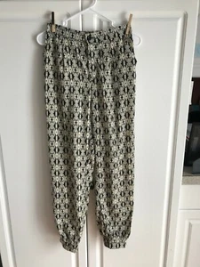 NEW Juniors Lily White Pants size Medium Geometric Black+ Boho Style - Picture 1 of 9