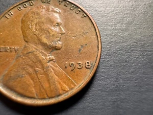 1938P Lincoln Wheat Penny NICE LAMINATION ERROR Coin - Picture 1 of 13