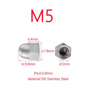 Hexagon Domed Cap Nuts Hex Nut Metric 316 Stainless Steel M3 M4 M5 M6 M8 M10 M12 - Picture 1 of 16