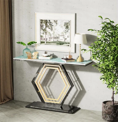 Exquisita mesa consola estrecha de 47"" de largo con acabado de mármol mesa de exhibición de entrada Foto 1 de 4