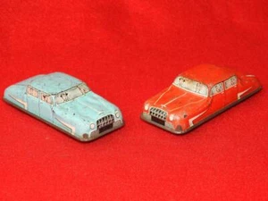 GLAM TOY GLAMORGAN TOY PRODUCTS G.T.P. No.570 + 571 1950s TINPLATE TOY CARS x2 - Picture 1 of 8