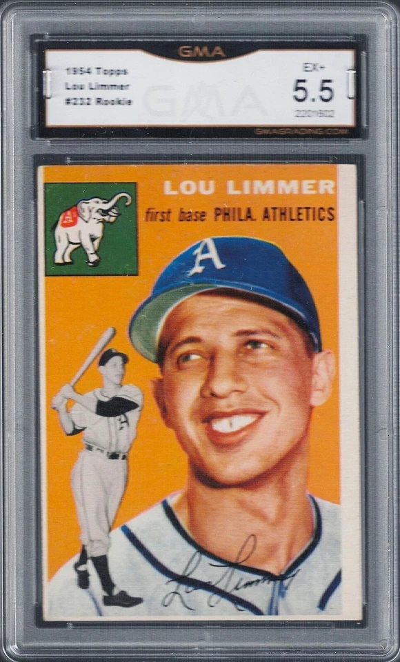 GMA 5.5 1954 Topps #232 LOU LIMMER RC, Philadelphia Athletics - EX+ - Image 1 of 2