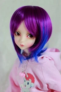 1/3 8-9" BJD Muñeca Peluca SD Corto Bob Dos Tonos Azul y Púrpura Pelo Dollfie JR-55 - Imagen 1 de 6