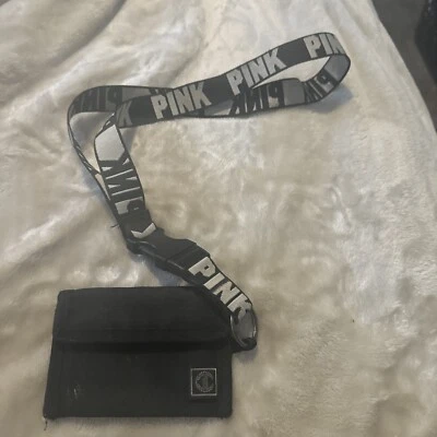 Victoria’s Secret Rosa Logo Deletreado Negro Cordón Llaves Portatarjetas de Identificación Billetera Foto 1 de 4
