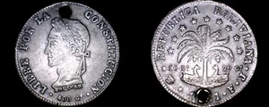 1861-PTS FJ Bolivian 8 Soles World Silver Coin - Bolivia - Holed - Picture 1 of 1