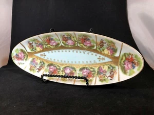 Vintage Courting Couple Oval Footed Celery Dish, Beehive Mark - Picture 1 of 12