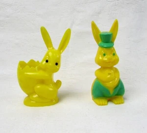 Vintage Rosbro Hard Plastic Easter Bunny Lollipop Holder Candy Container Yellow - Picture 1 of 4