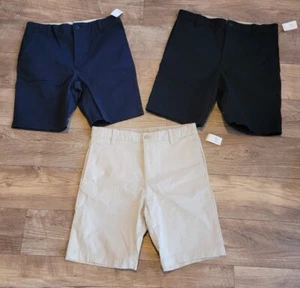NWT Lot of 3 Gap Boy's Flat Front Khaki Shorts 14 Husky Navy Blue, Black and Tan - Picture 1 of 6