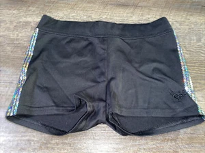 Justice Sz 8 Black Silver Compression Dance Cheer Shorts Guc - Picture 1 of 4