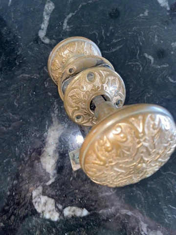Antique Brass Door Set, Latch Knobs, Rosettes ,  by Branford Lock Works c1895 #2 Cover