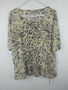 Easywear by Chicos Womens SZ2 Sheer Animal Print Top Short Sleeves Casual A6 - Picture 1 of 4