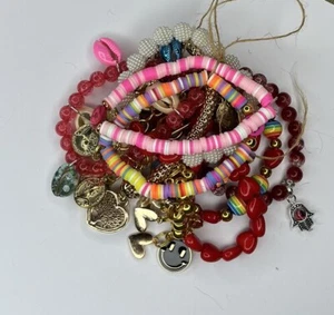 RED Boho Beach Bracelet Stack. 10 high quality bracelets 7” + Free Gift😃 - Picture 1 of 2