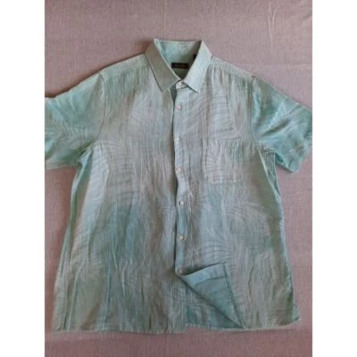 Camisa Tasso Elba Hombres XL Cachemira Tropical Verde Botón Manga Corta Mezcla de Lino Foto 1 de 4