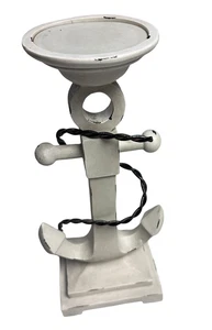 Nautical Anchor Candle Holder White Rustic Coastal Decor 11.75" Tall Metal Rope - Picture 1 of 7