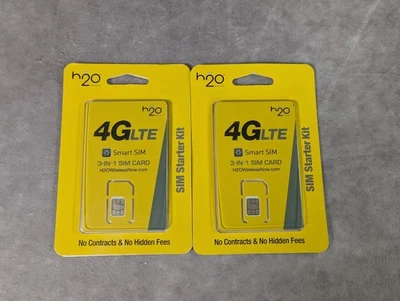 (2) H2O Wireless Sim Starter Kit 3 In 1 SIM STANDARD MICRO NANO - NEW !!! - Image 1 of 2