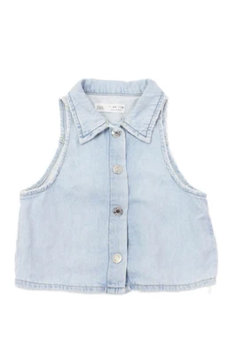 Chaleco Top Zara Niñas Algodón Cuello en V Sin Mangas Botón Azul Talla 8-9Y Foto 1 de 4