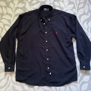 Polo Ralph Lauren Herren Langarm Samtähnliches Hemd Schwarz Vintage Extra Knöpfe - Bild 1 von 21