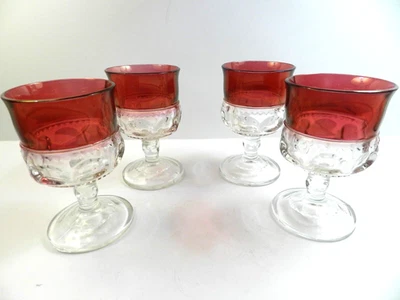 Tiffin Franciscan Kings' Crown Ruby Red Set of 4 Cordial Glasses 4.25" Tall - Image 1 of 4