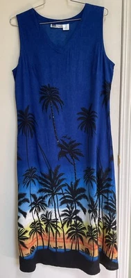 La Cera HAWAIIAN SUNSET Beads Sequin TREES Sleeveless Rayon Midi Dress Size M - Image 1 of 4