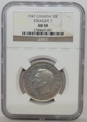 1947 Canada 50 Cents Silver - straight 7 - NGC AU 50 - Image 1 of 2