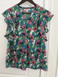 Blusa Zac & Rachel Talla M Verde Floral Manga Volantes - Imagen 1 de 5