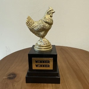 Winner Winner Chicken Dinner Plastic Trophy Novelty Prize Gag Gift Golden Hen - Picture 1 of 8