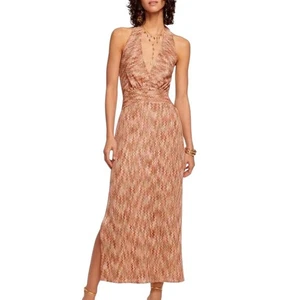 Neu ohne Etikett Ramy Brook Henrietta Neckholder-Kleid mit Chevron-Streifen in Pink Punch – Größe 8 - Bild 1 von 11
