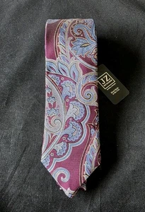 JZ RICHARDS BOULDER SILK TIE MULTICOLOR/BURGUNDY HAND MADE IN USA -NWT - Picture 1 of 6