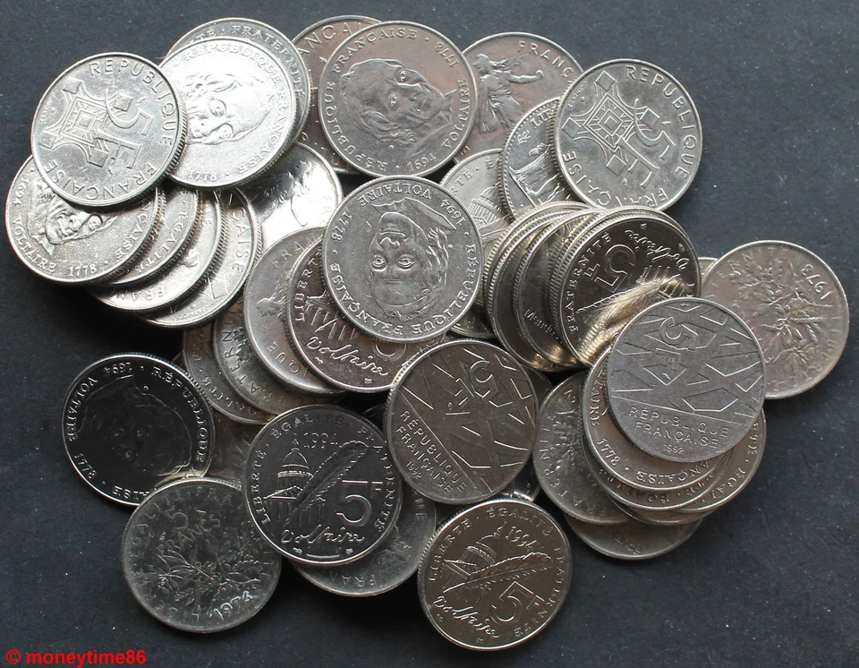 France ! lot de 40 pièces 5 Frs semeuse et commémoratives Superbe à état courant - Photo 1/1