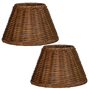 mini lampshades set of 2, Natural Rattan, 3" Top x 6" Bottom x 5-1/4" Slant H... - Foto 1 di 7