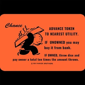 Monopoly Tin Sign 12x8 Advance Token Near Utility Man Cary Ship Chance Card Art - Picture 1 of 2