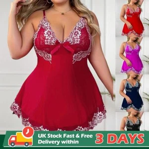UK Plus Size Women Sexy Lace Nightdress Lingerie Ladies Babydoll Sleepwear Robe - Picture 1 of 23
