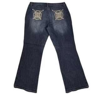 NINE WEST Jeans Missy Sz. 16 Average Dark Blue Embellished Embroidered Flared - Picture 1 of 16