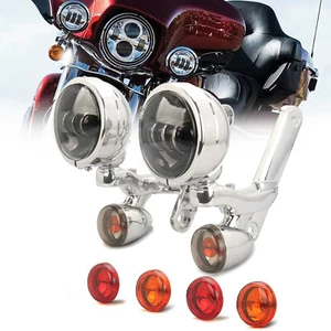 Chromed Motorcycle Fog Brackets Passing Lights Spotlight For Harley Street Glide - Picture 1 of 9