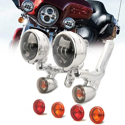 Suportes de neblina cromados para motocicleta luzes de passagem holofote para Harley Street Glide - Imagem 1 de 4