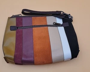 Coach Charlie Pouch Medium Wristlet Purse Designer Handbag Patchwork Stripes  - Picture 1 of 16