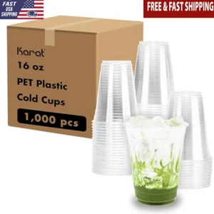 1000ct 16oz Clear Plastic Disposable Cups Iced Coffee Smoothies Crack Resistant - Picture 1 of 7