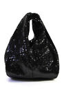 ALC Womens Mini Sequin Top Handle Hobo Tote Handbag Black