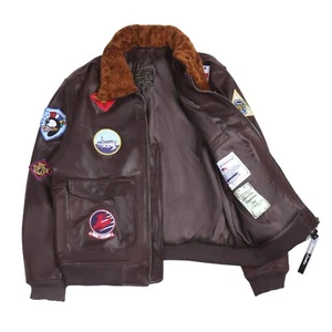 Tom Cruise Top Gun Maverick Flying Flight Bomber Leather Jacket-Lamb Fur Collar - Picture 1 of 7