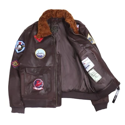 Tom Cruise Top Gun Maverick Flying Flight Bomber Leather Jacket-Lamb Fur Collar - Image 1 of 4