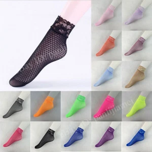 Fashion Women Lady Fishnet Socks Vintage Mesh Lace Ruffle Frilly Ankle Socks - Picture 1 of 9